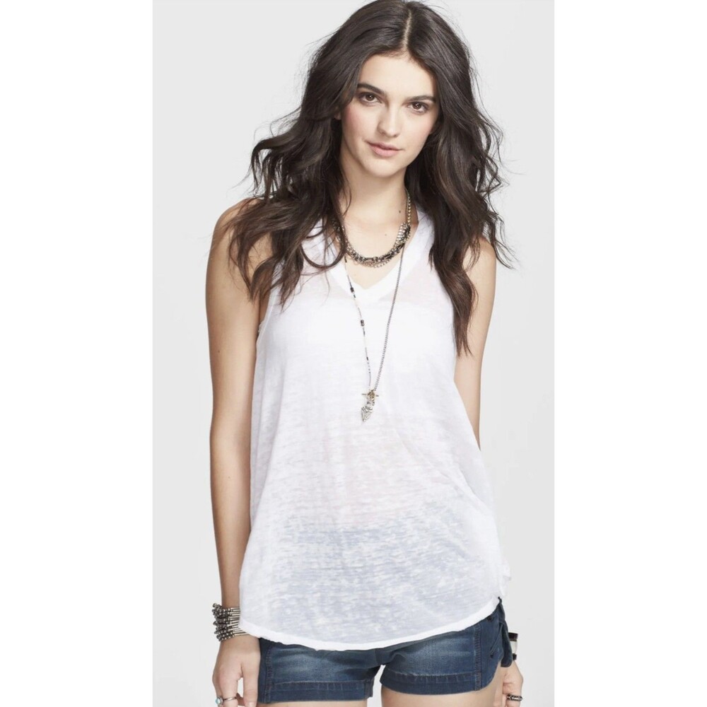 Free People Tank Top Slub Knit Flowy M Baby Yellow We The Free V-Neck (M04)